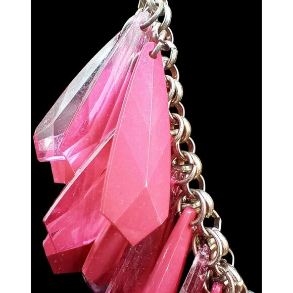 Bold Pink Statement Necklace Faceted Acrylic Drops Chunky Bib Adjustable Y2K 'N' - Picture 6 of 13